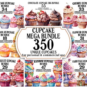 Cupcake Mega Bundle - 350 Cupcakes as Watercolor PNGs - Ultimate Cupcake Clip Art Collection for Decor, DIY Scrapbooking, Invitations