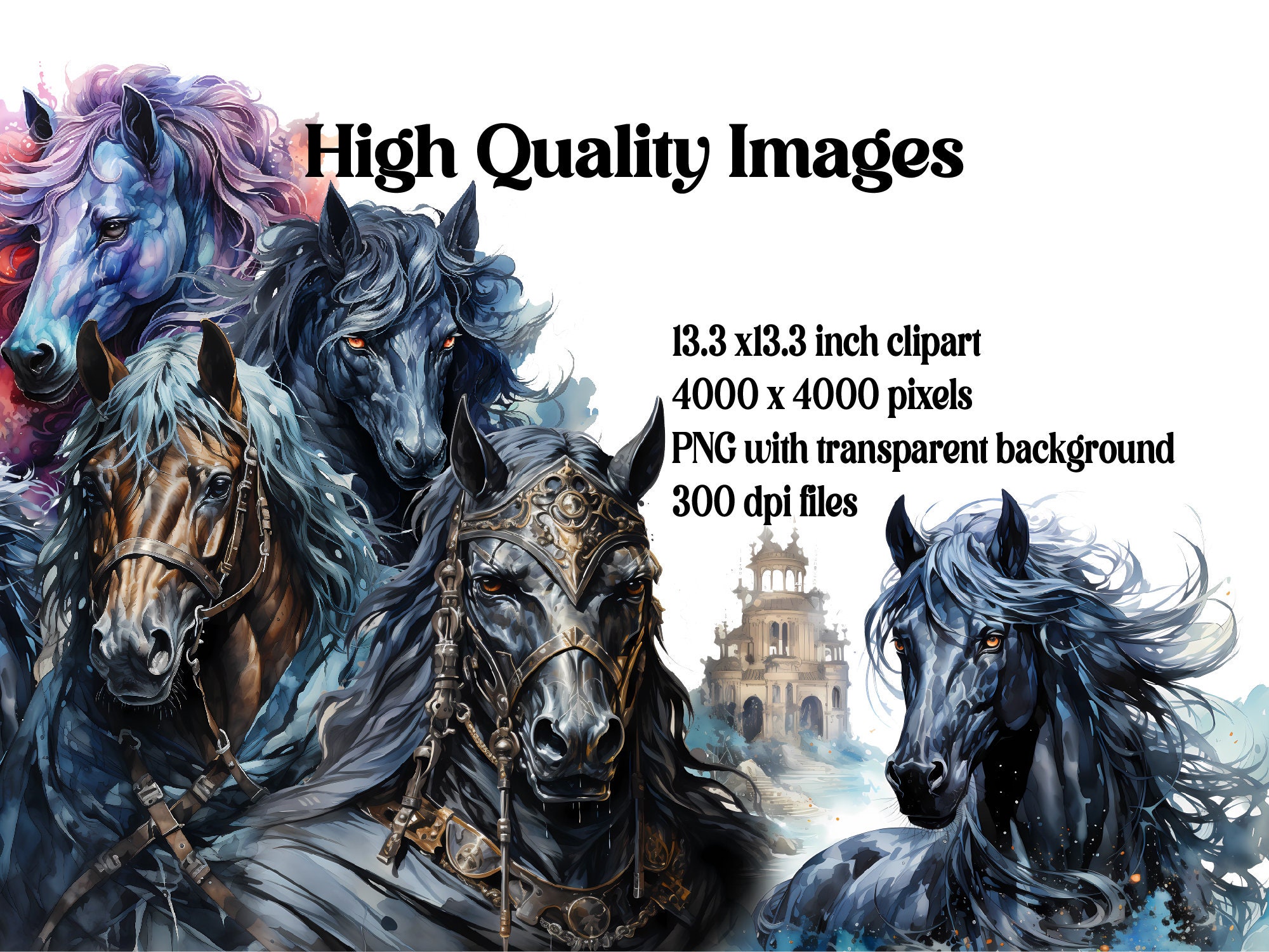Dark Fantasy Horses Clipart Bundle 41 Farming Horses Pngs Digital ...