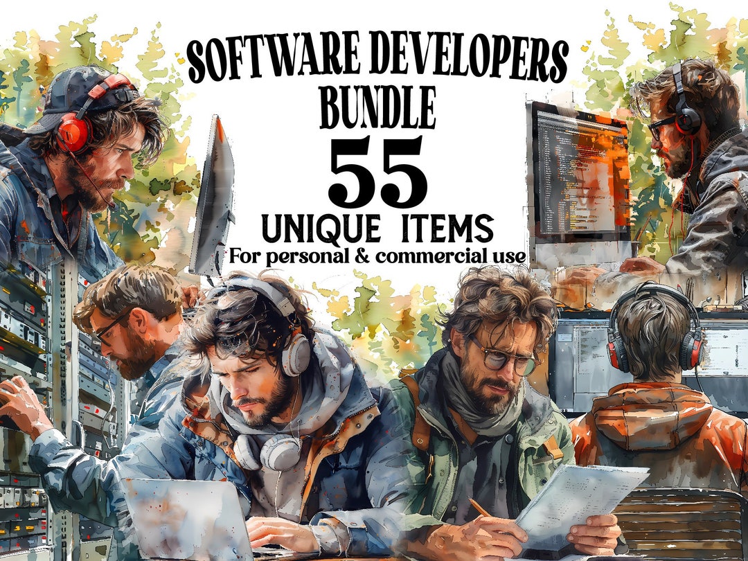 Software Developer Clipart Bundle - 55 Work Watercolor Pngs - Digital ...