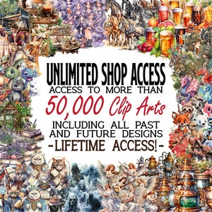 MEGA CLIPART BUNDLE - Unlimited Shop Access - 50,000+ High Quality PNGs - All past and future designs - Lifelong access