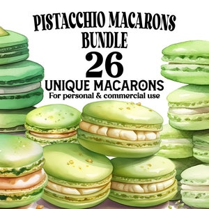 Pistacchio Macarons Bundle - 26 Pistacchio Macarons als Aquarell PNGs - Macaron Clip Art Collection für Dekor, Scrapbooking, Einladungen