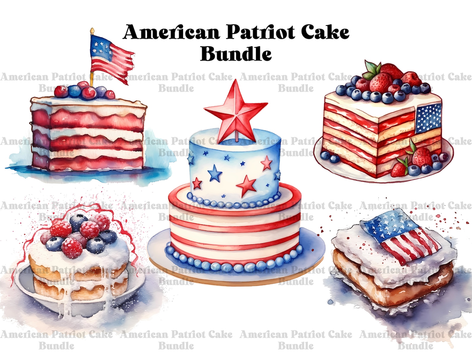 American Cake Clipart Bundle - 43 Patriot Birthday Celebration Cake PNG ...