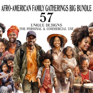 Afro-amerikanische Familientreffen Clipart-Bundle - 57 Afro-Amerikanische Kunst PNGs - Clip Art Sammlung - Digitaler Download für kommerzielle Nutzung