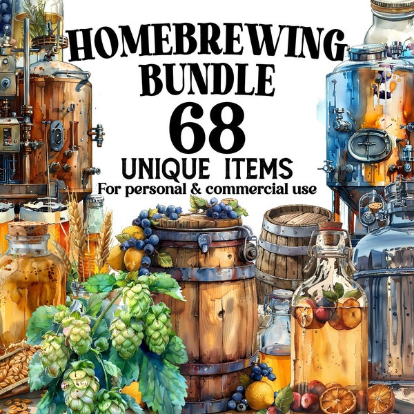 Homebrewing Clipart Bundle - 68 Watercolor Hobby and Craft PNGs - Digital Drawings & Illustrations - Nature Prints, Designs And Graphics