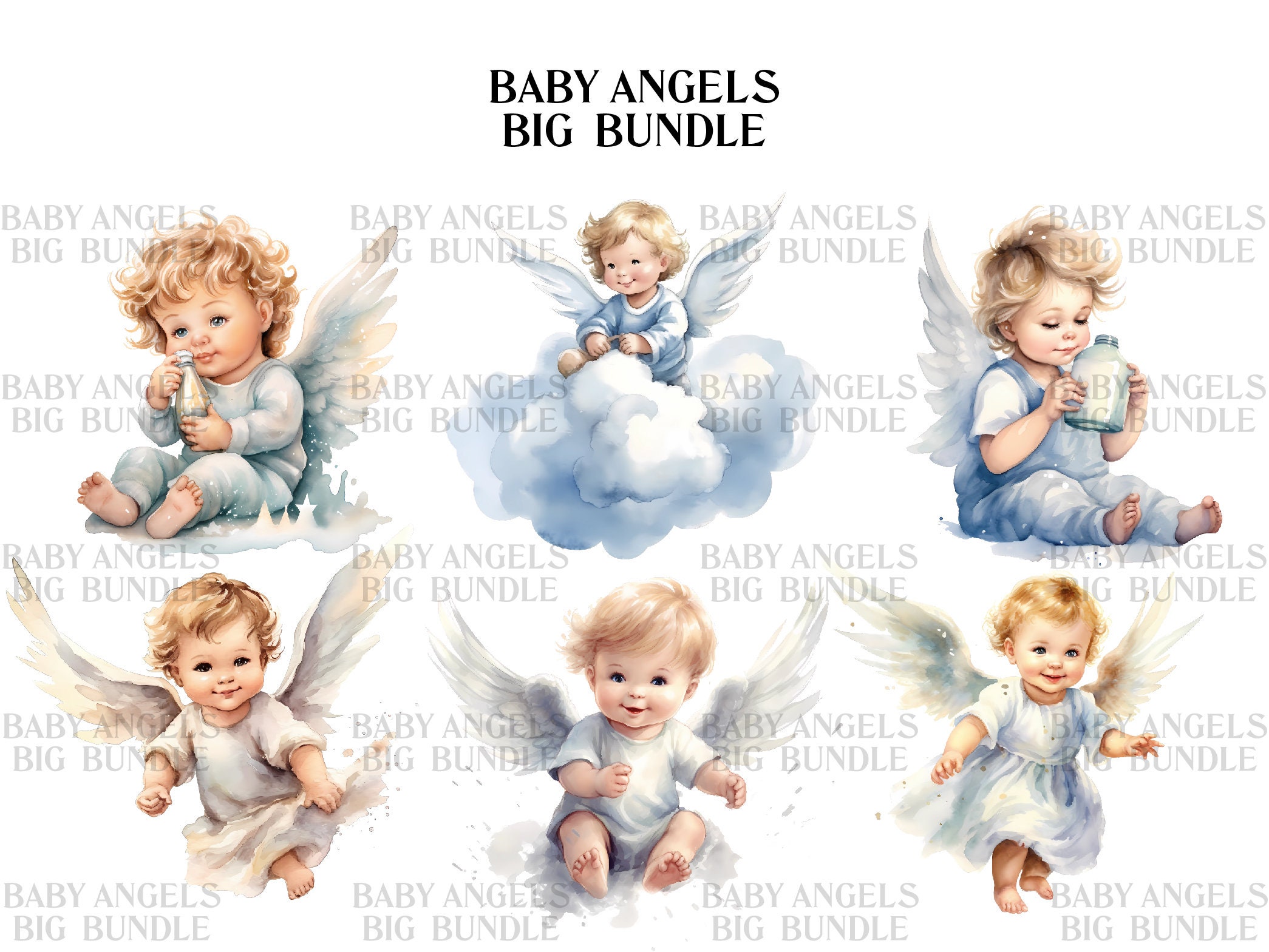 Baby Angel Clipart Big Bundle 43 Baby Angels as Watercolor - Etsy