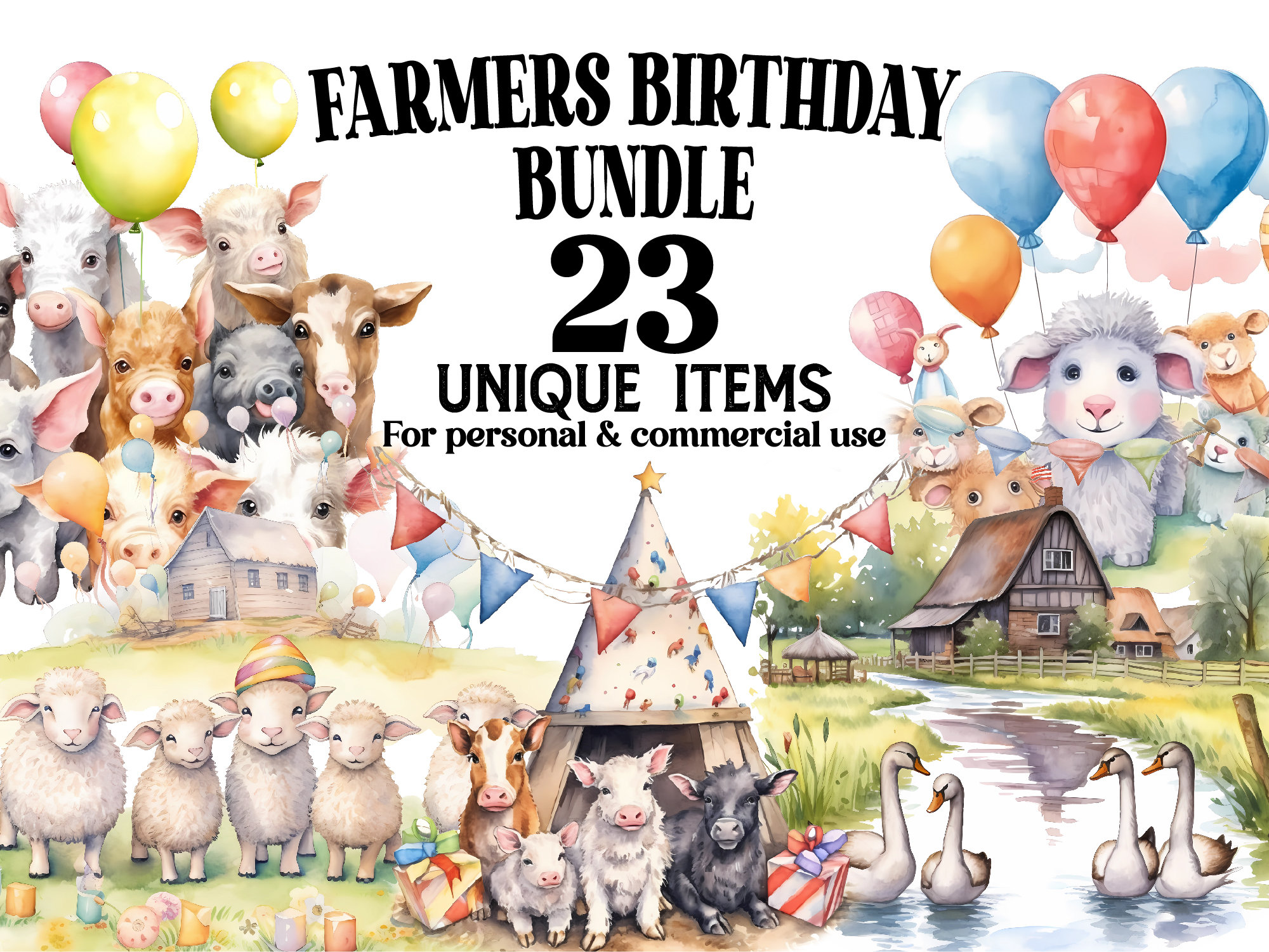 Bauernhof Geburtstag Clipart Bundle 23 Bauern Geburtstag PNG Clip