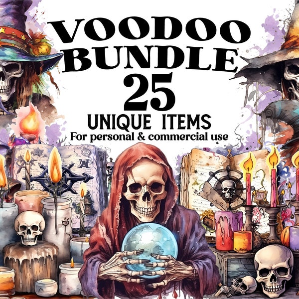 Halloween Voodoo Clipart Bundle - 25 Skooky PNGs - Clip Art Collection for Halloween Party, Invitation and Decoration - Commercial Use