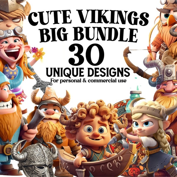 Viking Clipart Bundle - 30 Unique Viking PNGs - Digital Download for Nursery Decor, Baby Shower Invitations,  Tumbler Wrap