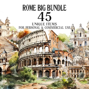 Rome Clipart Bundle - 45 Travel aquarel PNGs - digitale tekeningen & illustraties - Journey Art Print - World Designs en Graphics