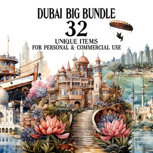 Dubai Clipart Bundle - 32 Travel aquarel PNGs - digitale tekeningen & illustraties - Journey Art Print - World Designs en Graphics