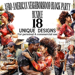Afro-American Neighborhood Block Party Clipart Bundle - 18 Afro American Art PNG - Clip Art Collection - Digital Download for Commercial Use
