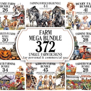 Farm Mega Bundle - 372 Farmer Designs as Watercolor PNGs - Ultimate Farming Clip Art Collection for Decor, DIY Scrapbooking, Invitations