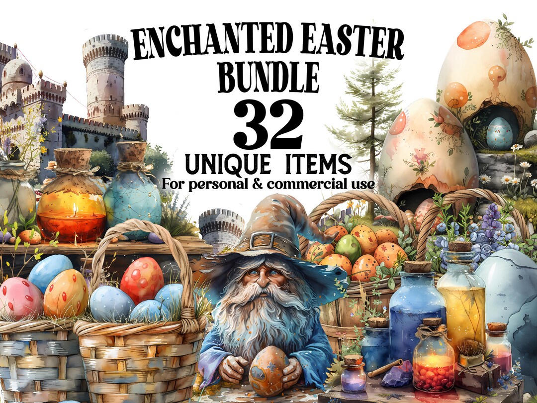 Enchanted Easter Clipart Bundle - 32 Watercolor Easter Pngs - Digital ...