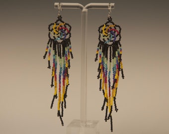 Beaded Rainbow Swirl Earrings #1