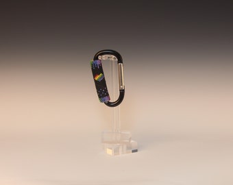 Beaded Rainbow Heart Carabiner Keychain