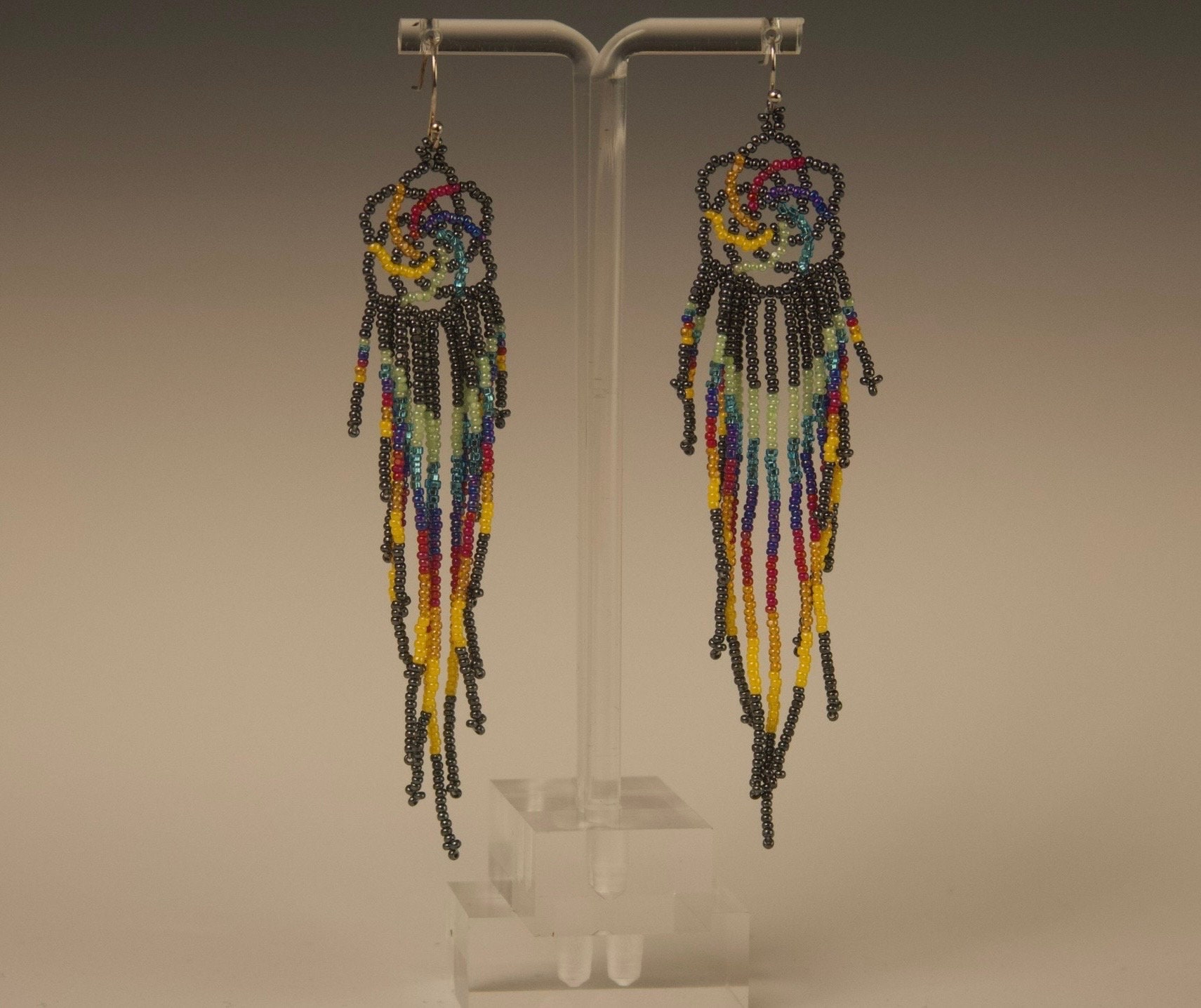 Beaded Rainbow Swirl Earrings #2