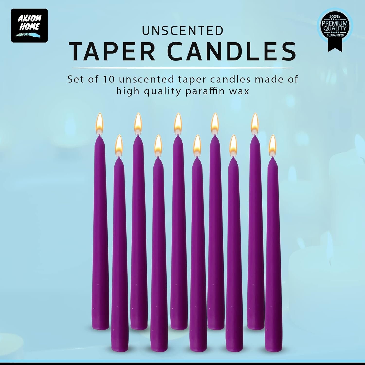 Pack of 10 Unscented Taper Candles9.84 Inches Tall Thicker 9 Hours