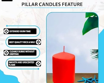 Single Red Pillar Candle 3.15 x 4 inch | Unscented, Smokeless Paraffin Wax | Romantic Home Decor, Christmas & Valantine's Day Accent