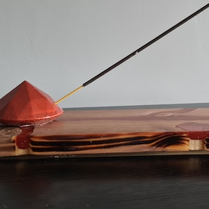 Custom incense stick holder handcrafted from wood and epoxy resin