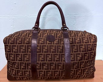 Authentic Vintage Fendi Zucca Canvas Monogram Boston Duffle Bag