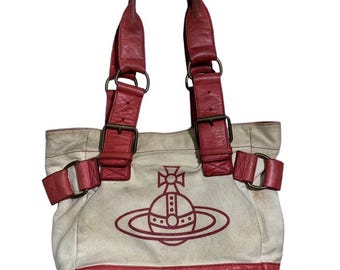 Vivienne Westwood Leather/ Canvas Large Tote Bag Handbag