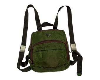 Authentic Prada Tessuto Nylon Olive Green Bagpacks Mini