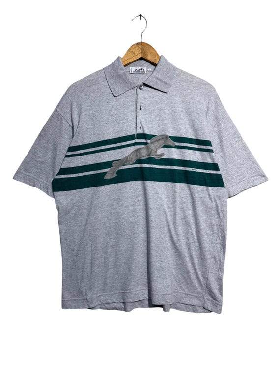 Hermès, Vintage Luxury Hermès Polo Tee Horse Leap Printed Heather Grey