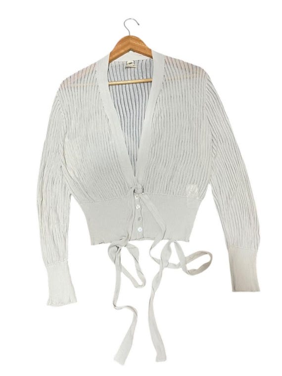 Hermès, Vintage Hermès Paris White Ribbed Wilfred Cardigan Sweater