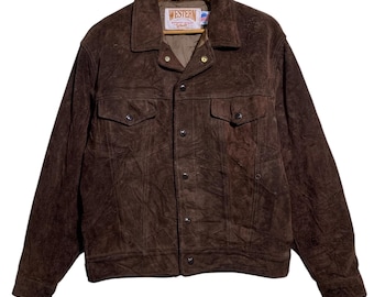 Vtg 60s Jo-o Kay Brown Suede Leather Sherpa Lined Western Rancher