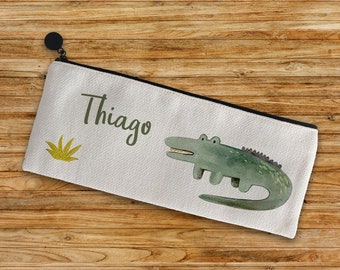 Personalized Children's Case with Name | Jungle Animals 4 Designs, Children's Toiletry Bag, Safari, Linen Everything Bag, Unique Gift