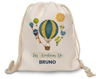 Sac à dos personnalisé pour enfants avec nom | Montgolfière 2 modèles, sac de sport, sac à dos à cordes, cadeau personnalisé