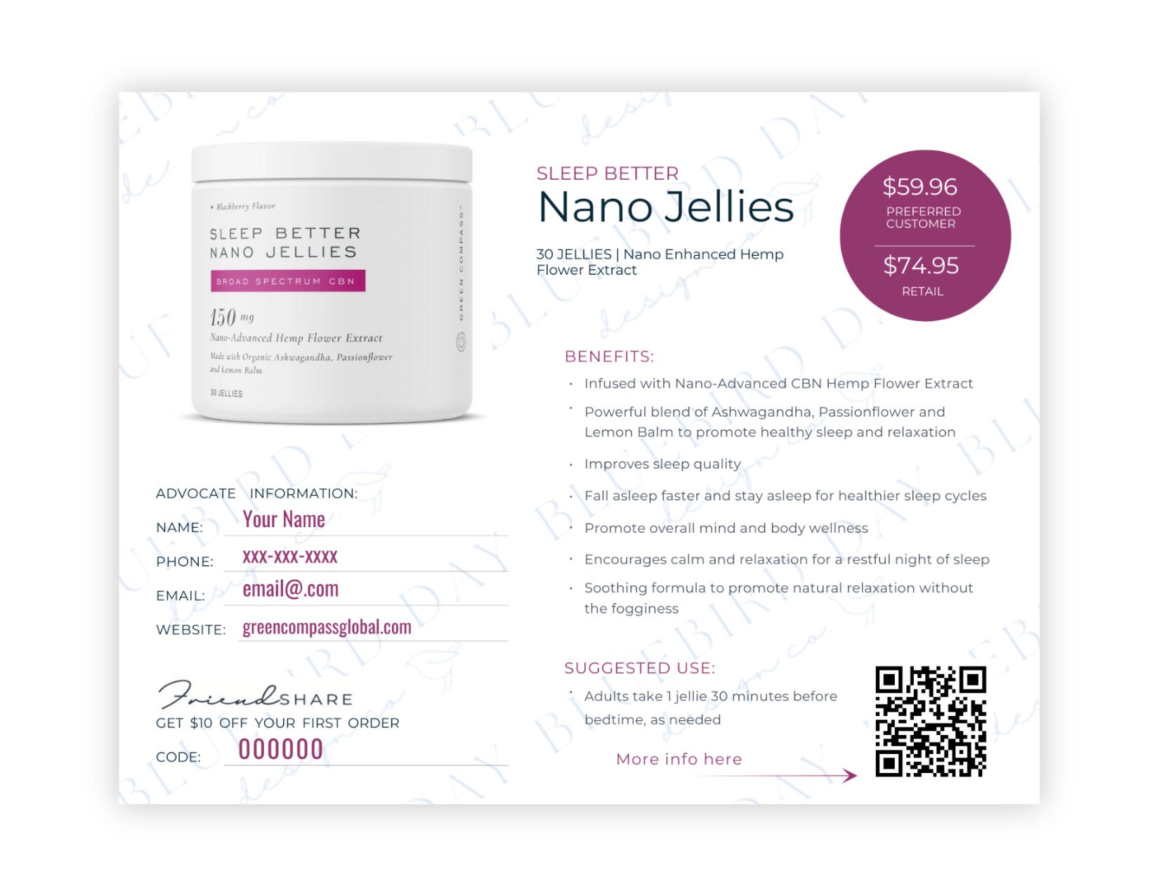 Green Compass L Sleep Better Nano Jellies Info Cards L Tip Cards L