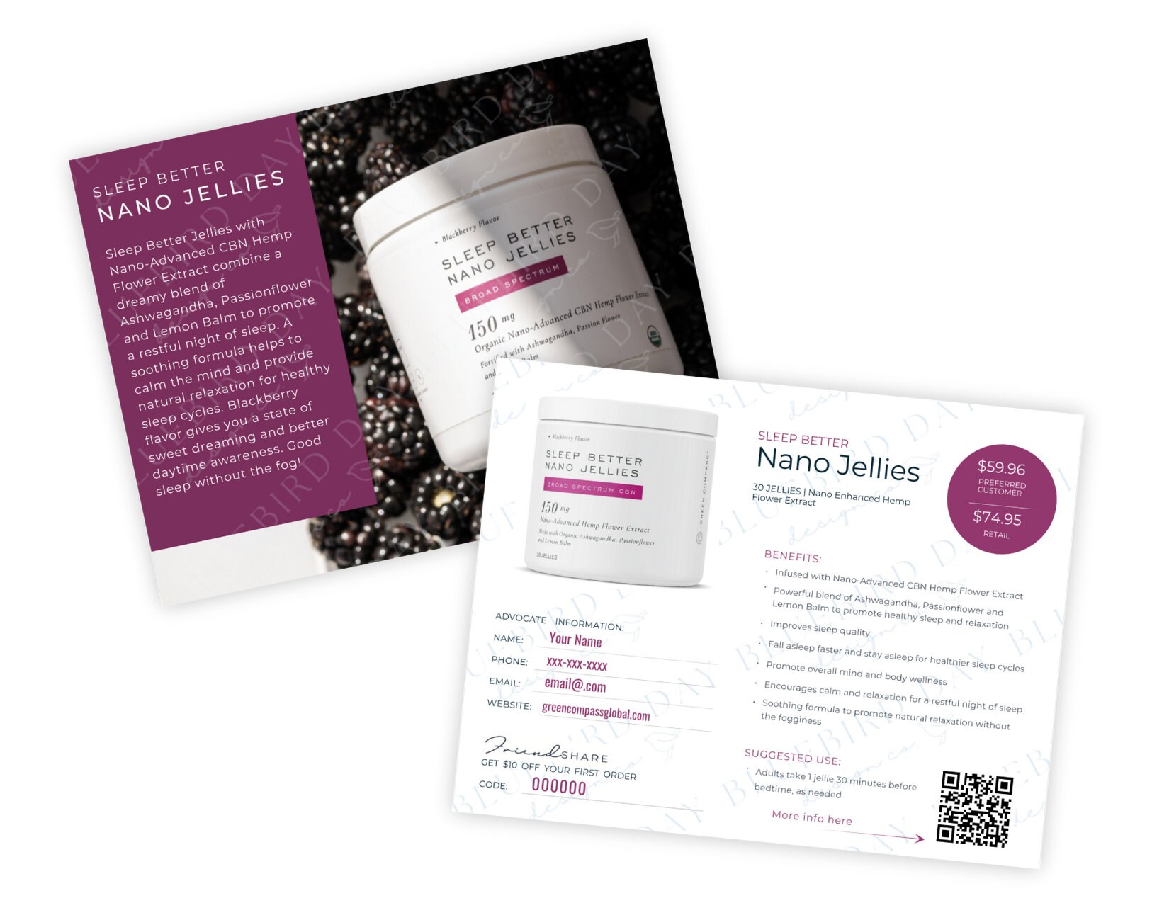 Green Compass L Sleep Better Nano Jellies Info Cards L Tip Cards L