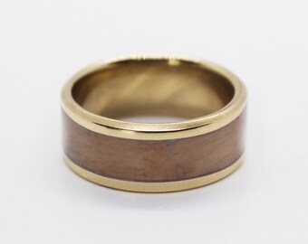 Brass Ring With Walnut Inlay