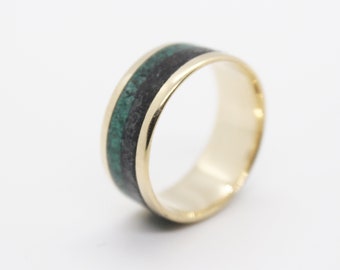 Brass Inlay Ring - Malachite & Black Tourmaline 'Verdant'