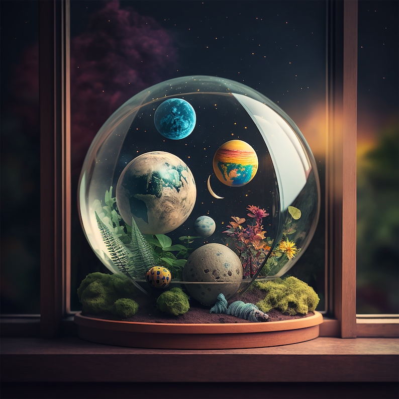 Solar System in a Terrarium Dark Etsy