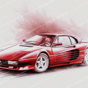 Ferrari Testarossa Pencil Sketch Digital Art Car Illustration
