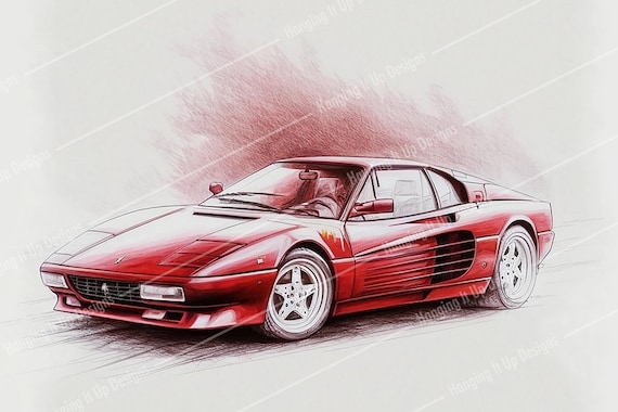 フェラーリ テスタロッサ 鉛筆スケッチ デジタルアート 車のイラスト 