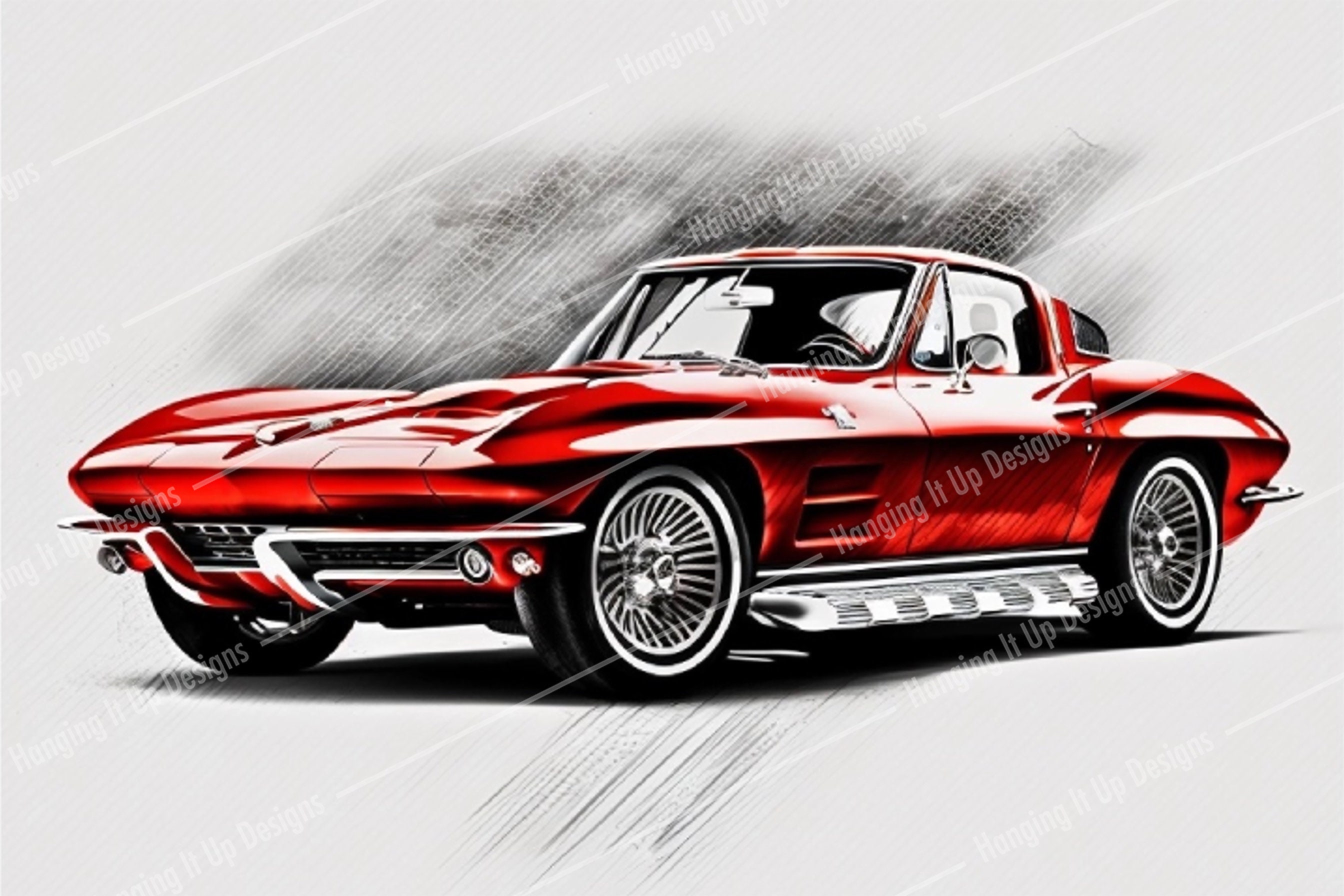 Corvette Stingray Pencil Sketch Drawing Digital Art