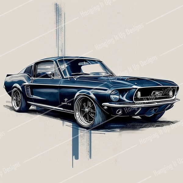 1967 Ford Mustang Fastback Pencil Sketch Digital Art