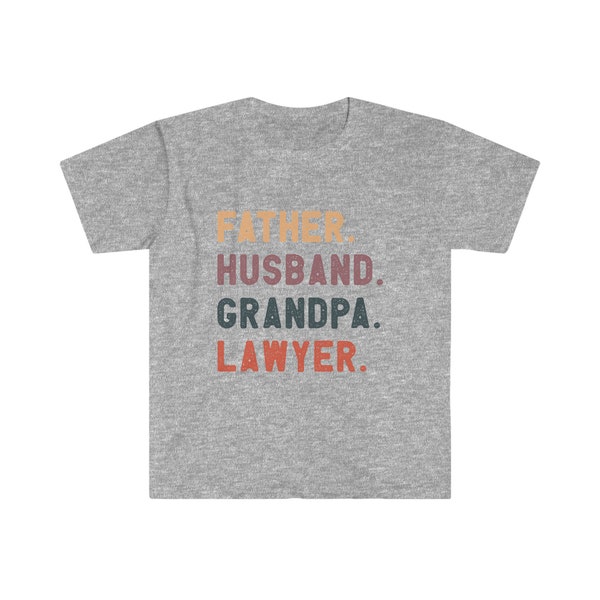 Father, Husband, Grandpa, Lawyer T Shirt | Rustic, Vintage | Short Sleeve T Shirt | Unisex Soft Style T-Shirt