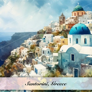 Santorini, Greece Watercolor Digital Print
