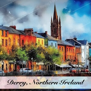 Derry, Northern Ireland Watercolor Cityscape