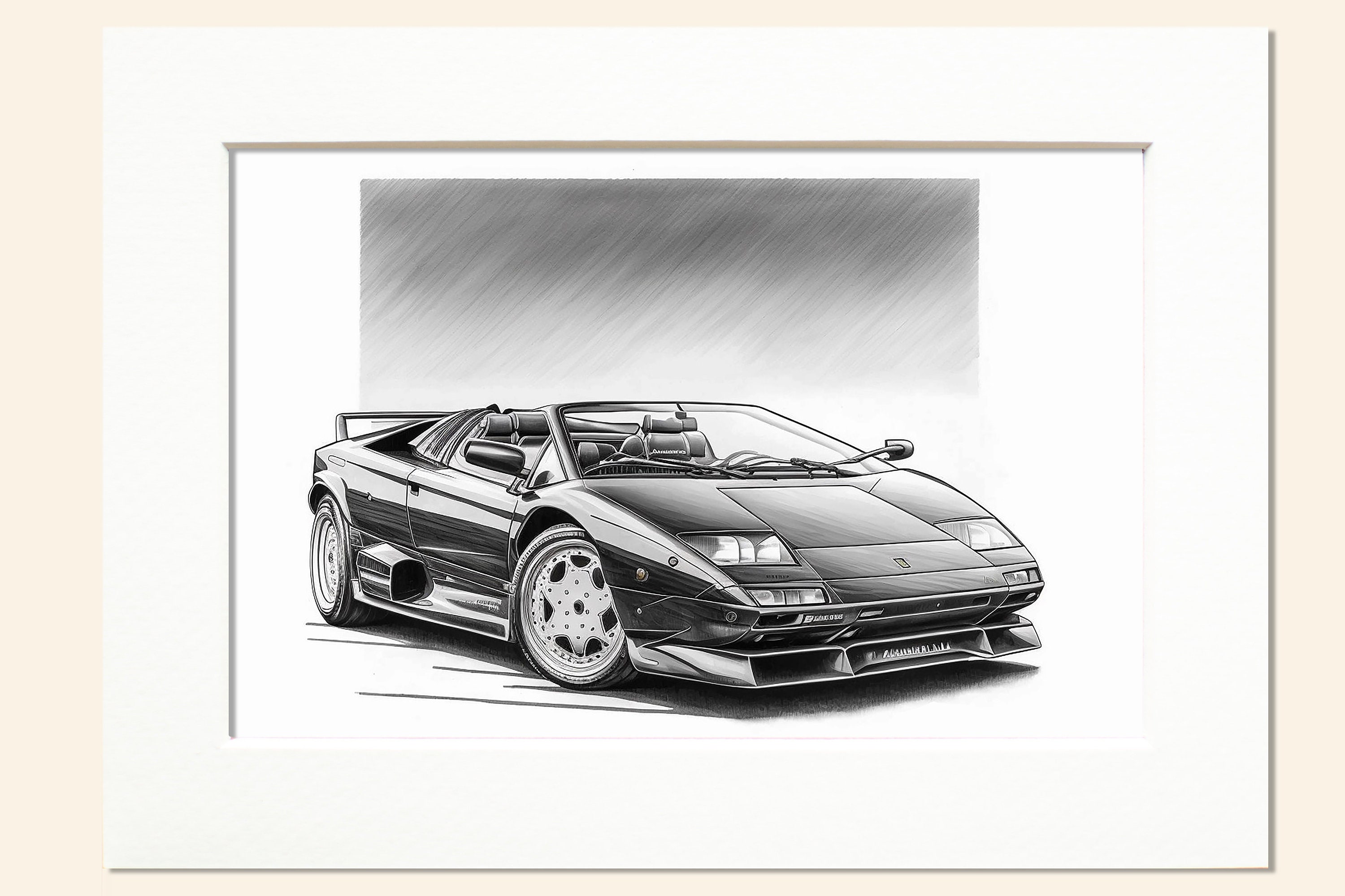 Lamborghini Diablo VT Roadster Pencil Sketch Illustration Digital