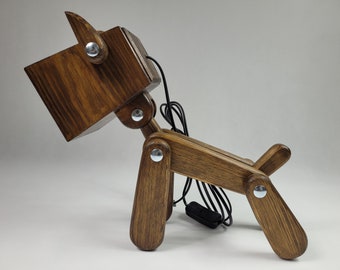 Wooden dog lamp