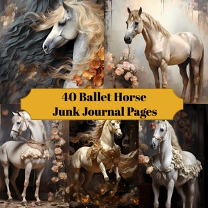 40 pages de journal de bordel de cheval de ballet - journal imprimable de courrier indésirable de cheval pour des albums - téléchargement numérique pour des cartes imprimables et des éphémères