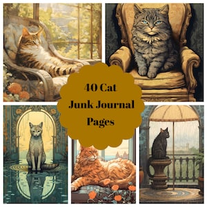 40 páginas do Cat Junk Journal - Cats Junk Journal para impressão para álbum de recortes - Download digital para cartões de registro no diário para impressão - Uso comercial