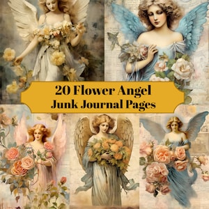 20 Flower Angel Junk Journal Pages - Printable Vintage Angel Junk Journal for Scrapbooks - Digital Download for Printable Cards & Ephemera