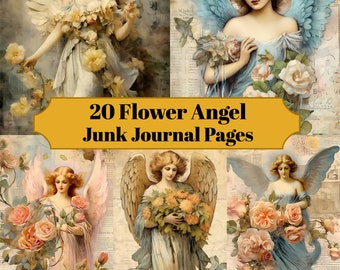 20 páginas de Flower Angel Junk Journal - Imprimible Vintage Angel Junk Journal para álbumes de recortes - Descarga digital para tarjetas imprimibles y efímeras