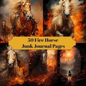 50 Feuer Pferd Junk Journal Seiten - Druckbares Pferd Junk Journal für Sammelalben - Digitaler Download für druckbare Karten & Ephemera